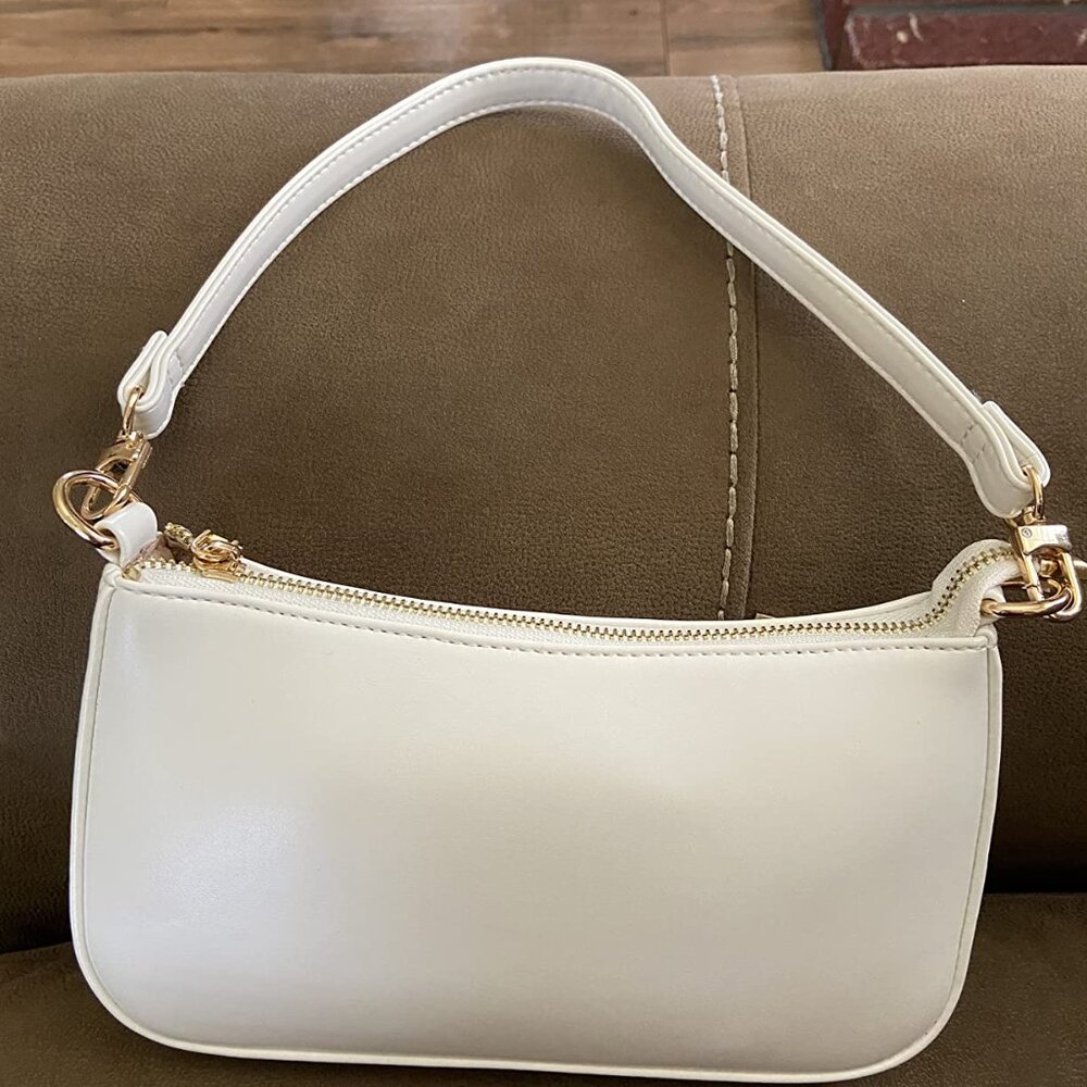 Neiman Marcus Lucine White Retro Vegan Leather Shoulder Bag - Picture 4 of 4